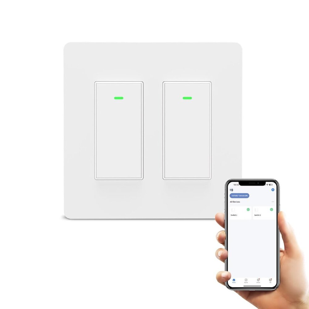 Smart WiFi Light Switch 2 Gang Compatible With Alexa Google & SmartThings